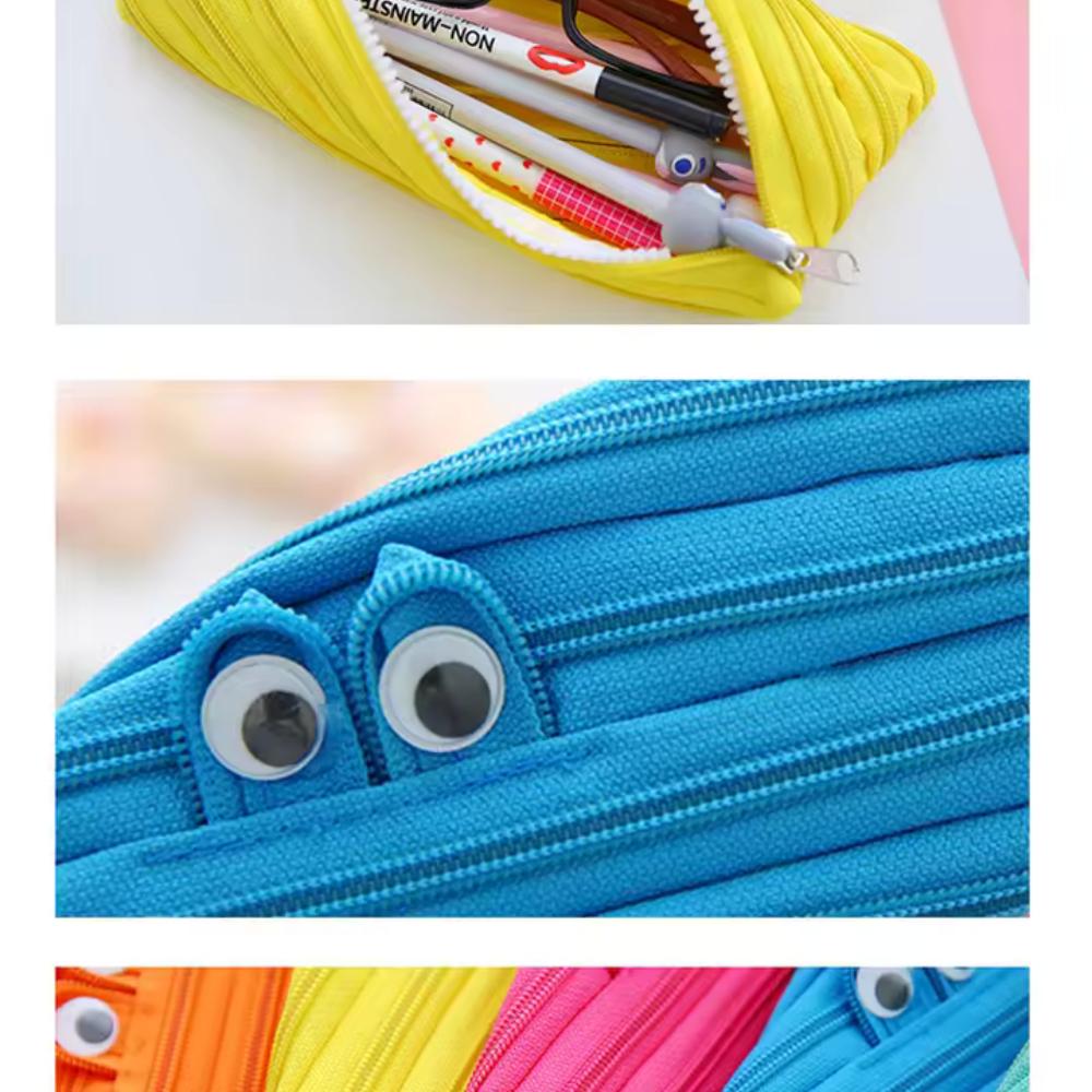 Cute Cartoon Monster Zipper Pen Case Large Capacity Nylon Stationery Organizer Multifunctional Pencil Bag For Students Kids