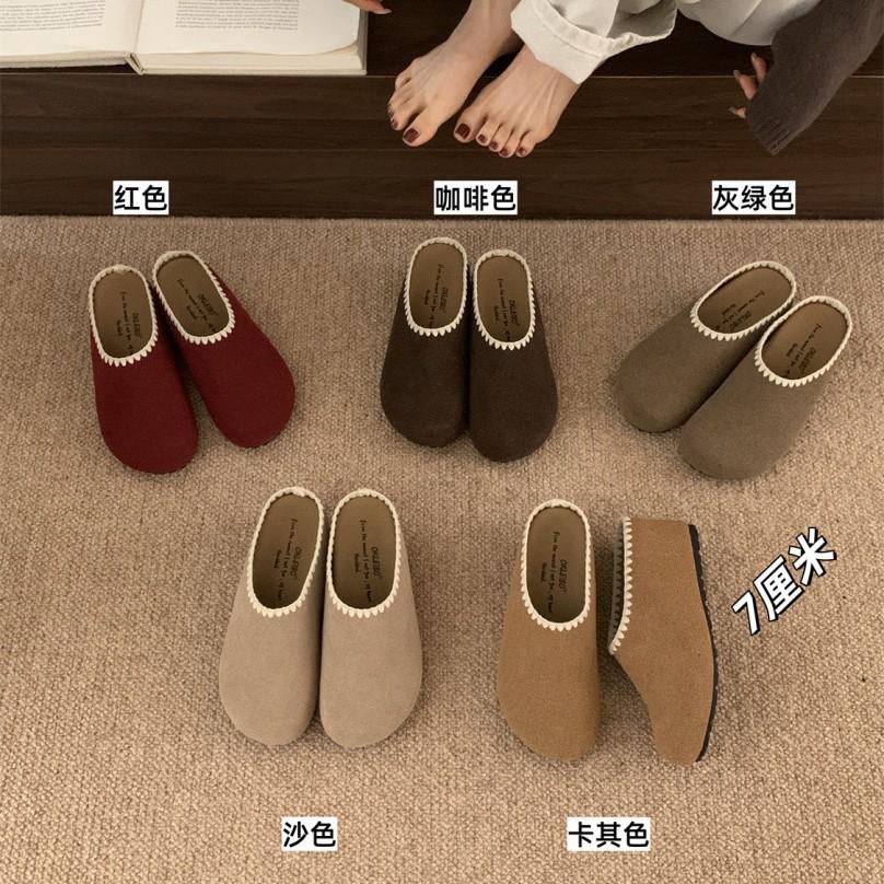 Warm Velvet Cotton Shoes Bag Head Half Slippers Women Lazy Wear a Pedal Casual Shoes Single Shoes Fluffy Shoes Women