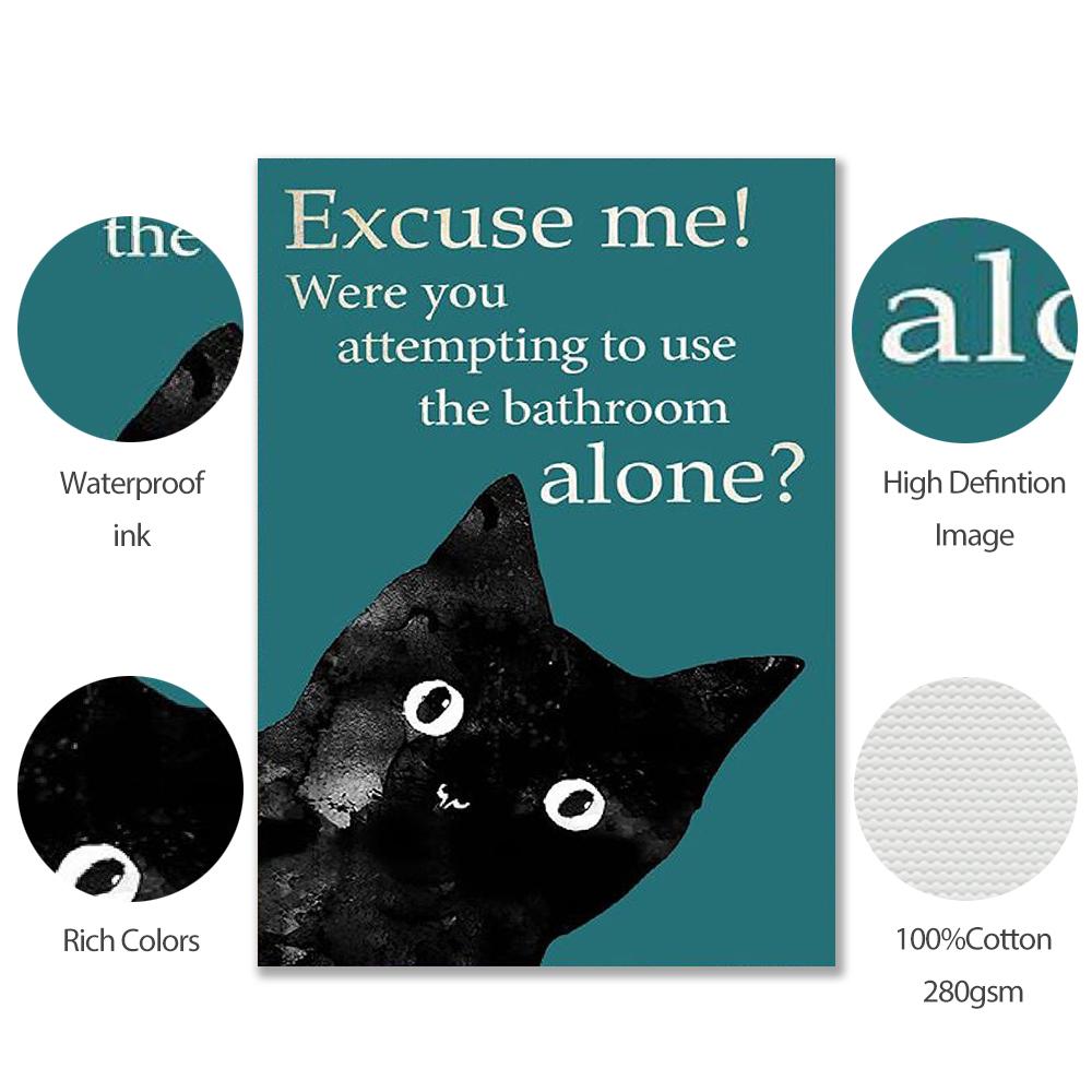 Funny Cat Poster Bathroom Decor Vintage Wall Art Black Animal Excuse Me Quote Retro Canvas Painting Print Room Home Decor