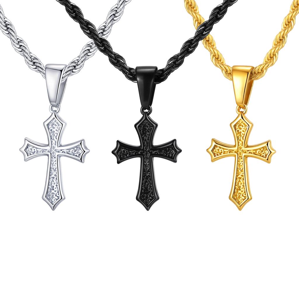 Personality Stainless Steel Cross Pendant Necklace for Men Boys, Retro Religious Faith Prayer Jewelry Gift