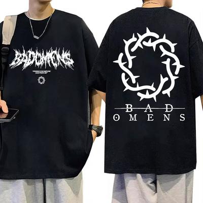 Bad Omens Λογότυπο Μπάντας Γραφικό T-Shirt Ανδρικό Γυναικείο Καθημερινό Μόδα Oversized Βαμβακερά T-Shirts Hip Hop Gothic Ρούχα T-Shirt