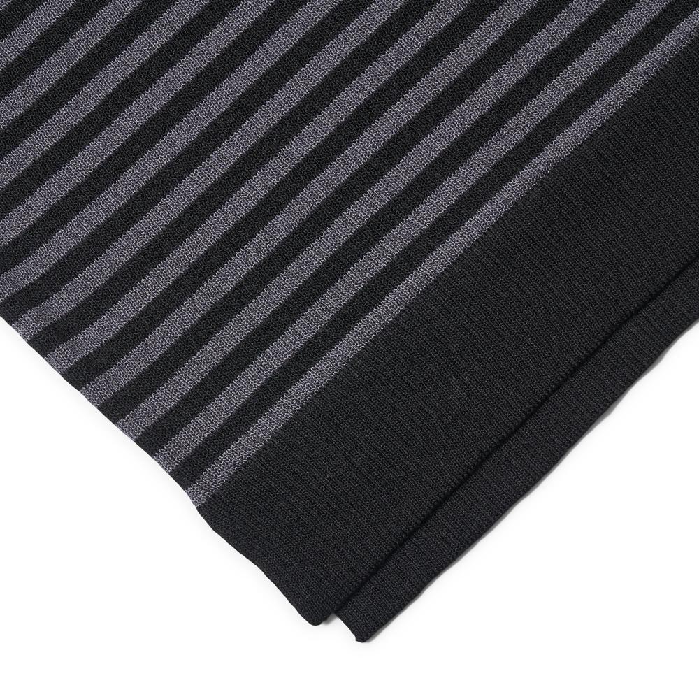 VERNO [Casual] Linen Like Short Sleeve Stripe Round Knit Black&Grey