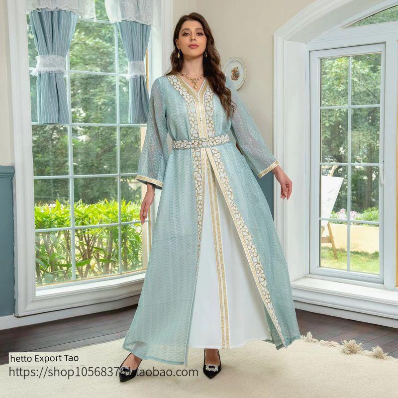 New Arrival Ethnic Style Diamond-Embedded Rhinestone V Neck Women's Dress + Inner Skirt Two-Piece Suit Two Piece Dress Set