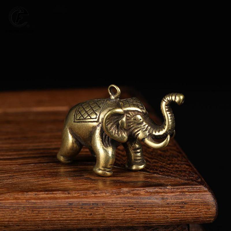 Mini Cute Brass Elephant Small Statue Desktop Drnaments Hooks Home Office Decorative Ornament Creative Brass Elephant Key Chain