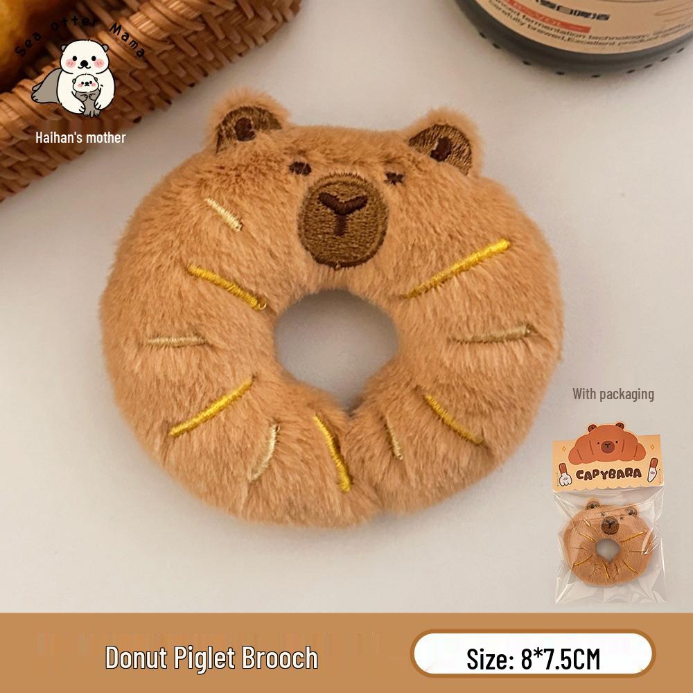 Creative Piggy Bread Capybara Cartoon Brooch Doll Toy Figurine Pin