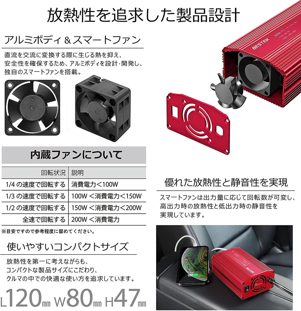BESTEK A-MRI3010BU-RD-PD30W-CLIP Modified Sine Wave 300W Inverter USB-C PD 30W + USB-A QC 18W