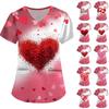 Plus SizePrinted Scrub Working Uniform Tops For Women's Cross V-Neck Print Short Sleeve Fun T-Shirts Workwear Tee With Pockets