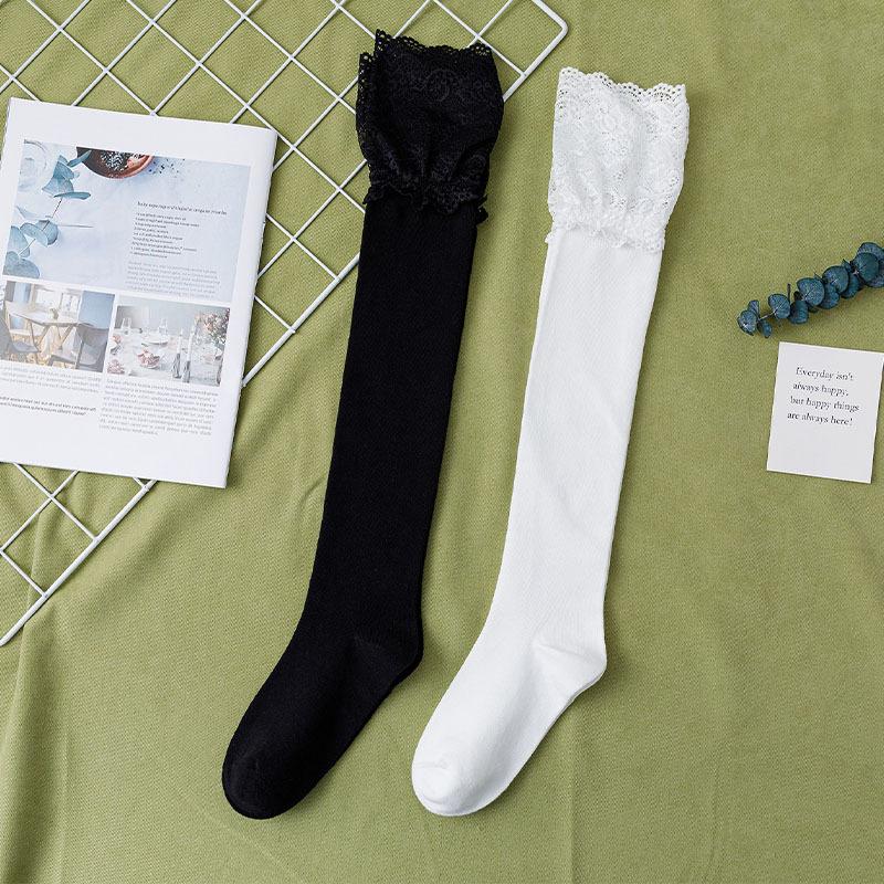 Calf Socks Women'S Japanese Sweet Lace Splicing Stockings Spring And Summer Versatile Lolita College Wind Knee Socks