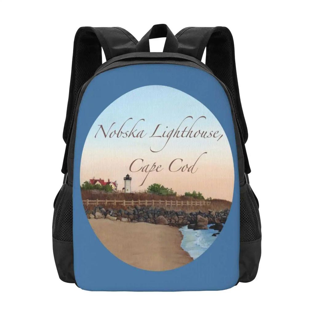 Nobska Lighthouse Pattern Design Laptop Travel School Bags Cape Seascape Beach Sandy Rocks Nobska Lighthouse Massachusetts New