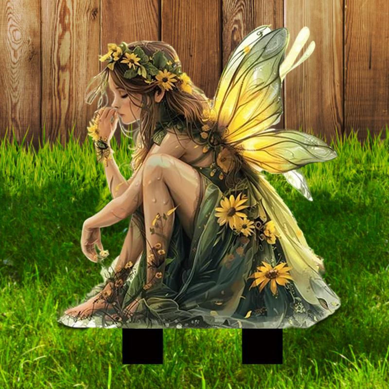 Elf Flower Pot Insert Plaque,Bohemian Fairy Flower Pot Decoration,Garden Fairy Statue, Fairy Garden Flower Pot Accessories