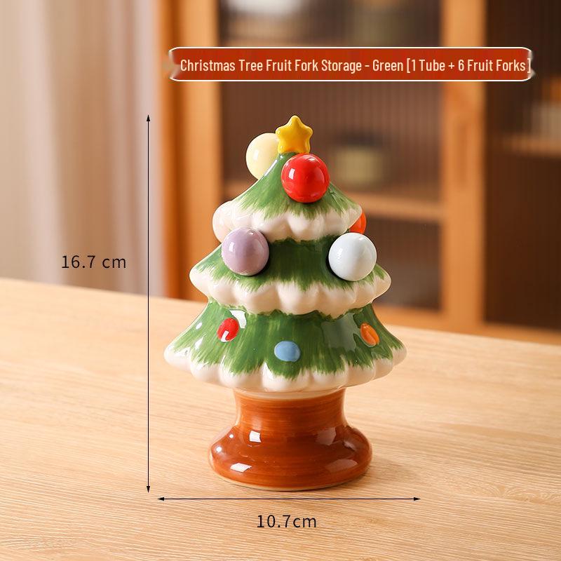 Festive Ceramic Christmas Tree Fruit Fork Set for Kids and Home Décor