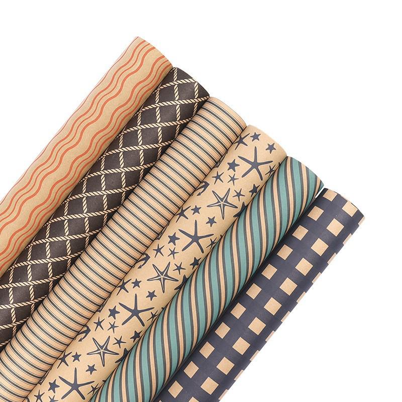 Men's Retro Blue Plaid Kraft Wrapping Paper for Valentine's Day & Birthdays