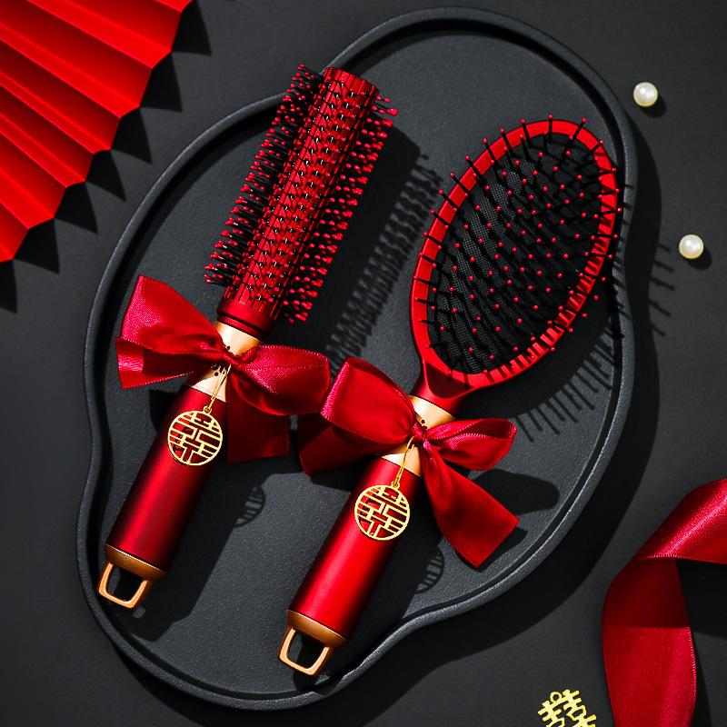 Luxurious Red Cushion Wooden Comb Set for Bride's Dowry - Premium Wedding Collection