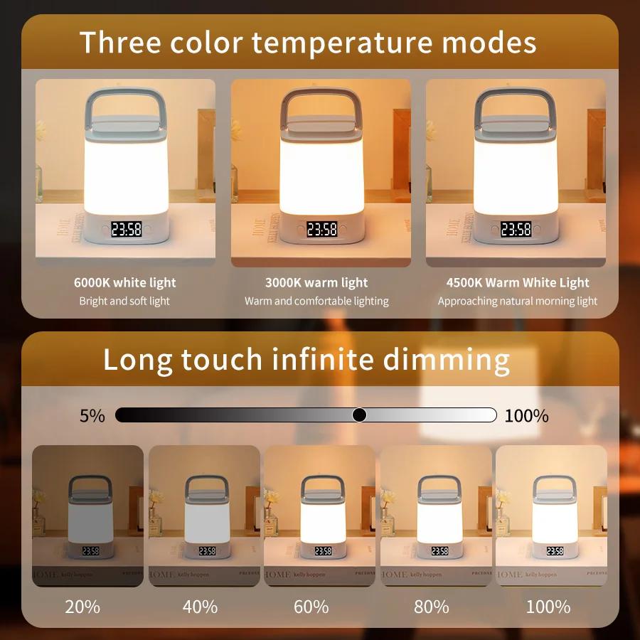 3 Color LED Table Lamp Clock Time Display Screen Rechargeable Desk Reading Light Remote Touch Dimmable Night Light Bedroom Decor