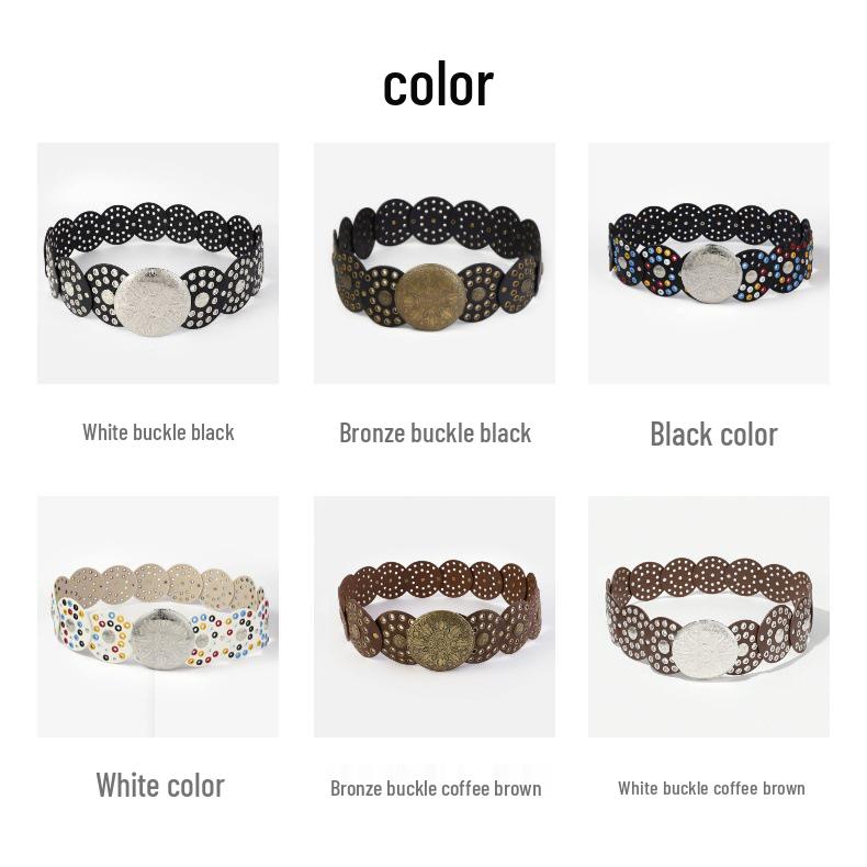 Y2K Retro Denim Women's Western Leather Belt - Versatile, Stylish, Hollow Round Design