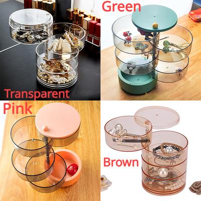 Rotating Jewelry Storage Box Makeup Storage Rack Bracelet Earring Round Plastic Organizer Boxes Holder Display Rack with Cover
