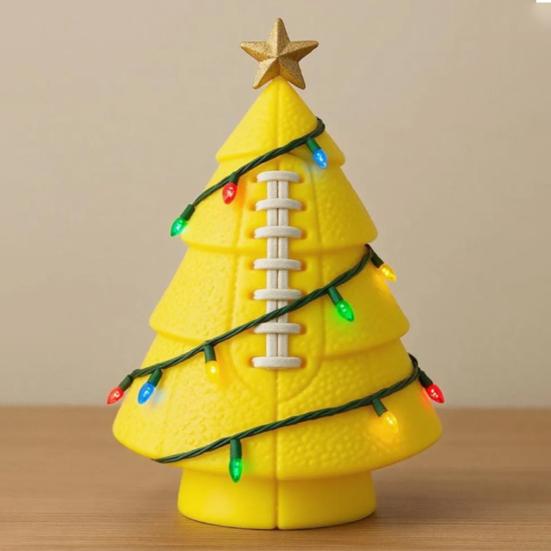 Sports Ball Inspired Christmas Tree Figurine Handcrafted Faux Leather Tree Shaped Tabletop Decoration with Golden Star Topper for Holiday Home Decor