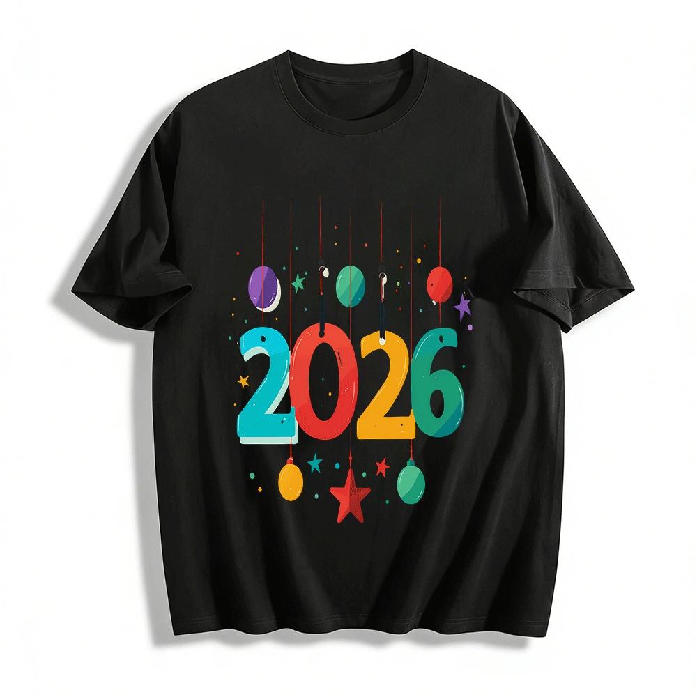 2026 New Year Themed Pendant Print Casual Versatile Top Pure cotton T-shirt XXS