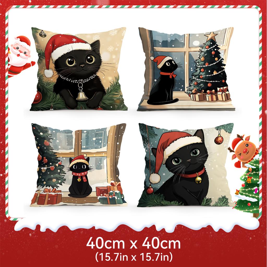 Christmas Cat Pillowcase Bedroom Sofa Cushion Cover 100% Polyester Living Room Soft Cushion Pillowcase Home Decor