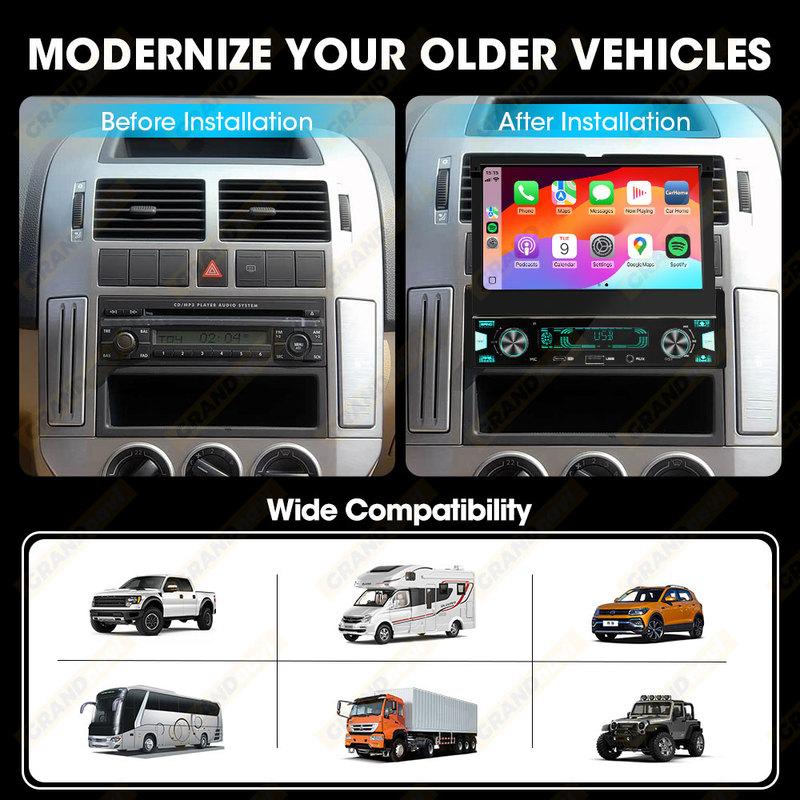 1Din 7'' MP5 Radio Player FM AM RDS Automatic Retractable Screen Wireless Carplay Android Auto Multimedia USB Type-C Car Stereo
