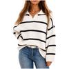 Cross border women's knitted sweater with European and American , casual collar and striped knitted sweater