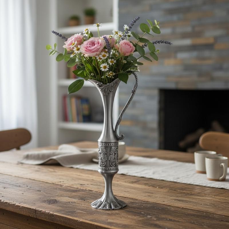 European Engraved Slim Neck Metal Vases Flower Arrangements Container Bud Vases For Home Table Centerpieces Decors