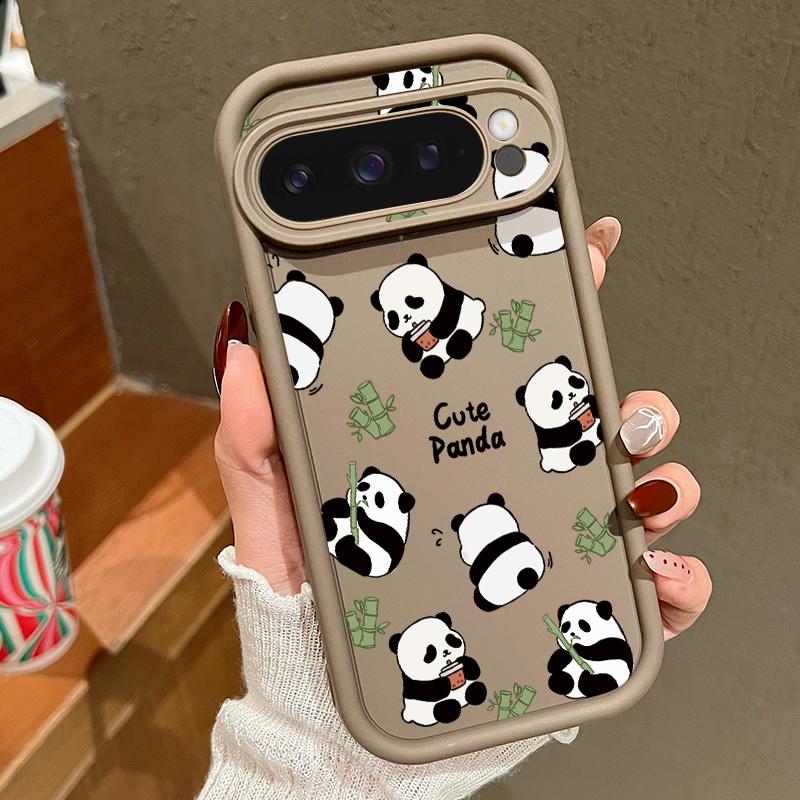 Cute Pandas Pattern Soft Phone Case For Google Pixel 9 Pro XL 8 Pro 8A TPU Matte Shockproof Lens Protection Bumper Cover