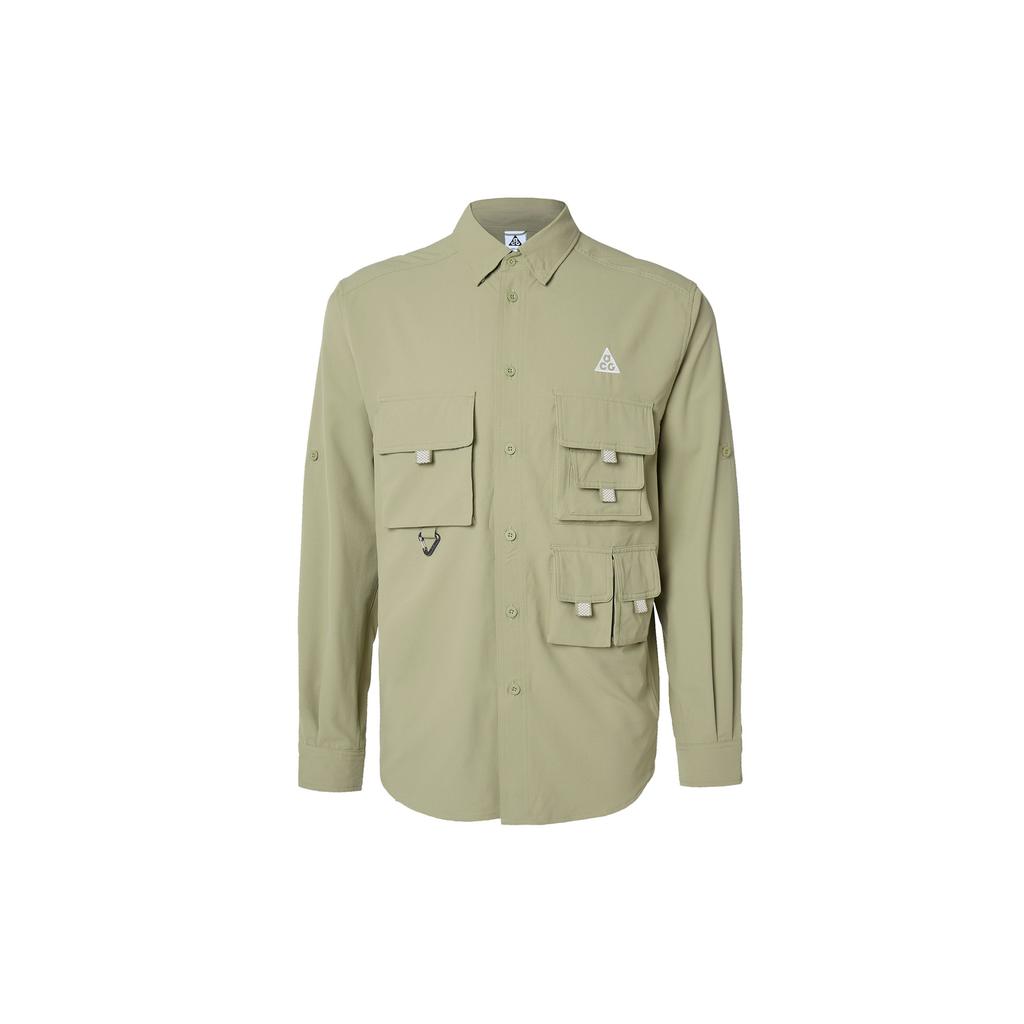 Nike ACG Dri-FIT UV Devastation Trail Colorblock Multi-Pocket Long Sleeve Shirt Men Tops Olive-Green DN3937-276