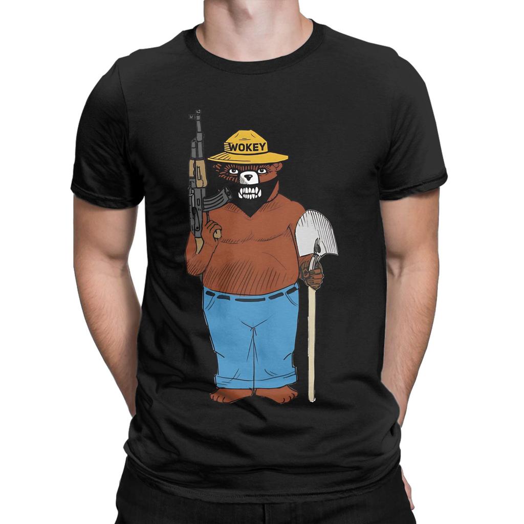 Wokey the bBear Parody Funny Graphic 100% Cotton T-Shirt Smokey bBear Tops Tees For Men