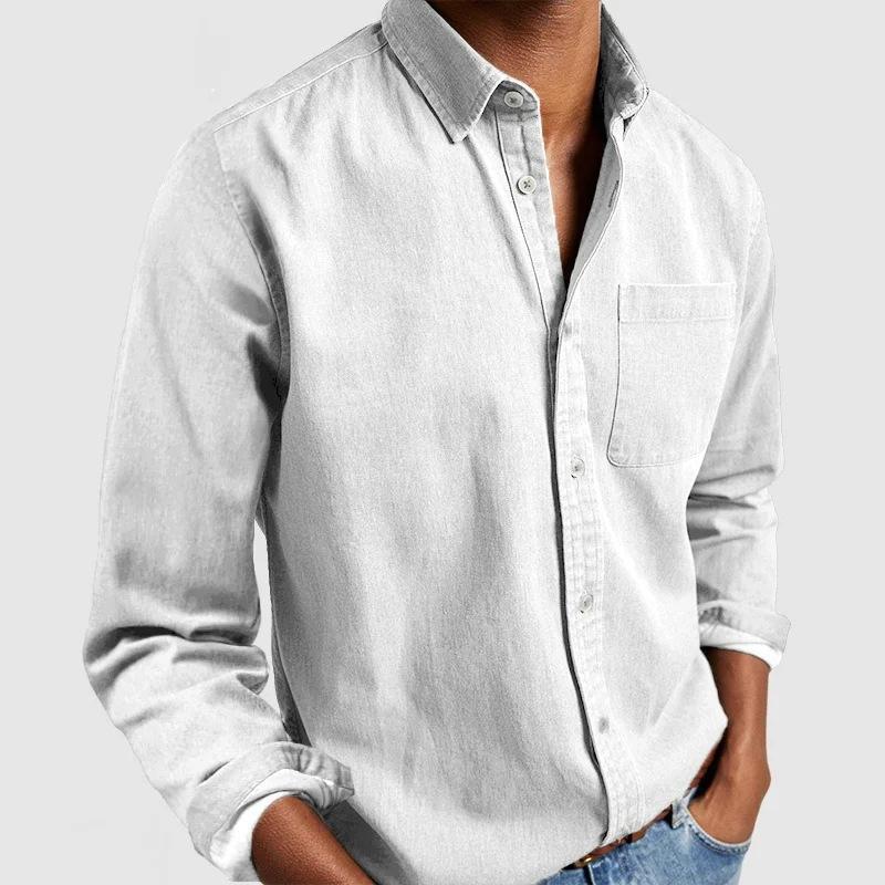Nuovi Vestiti da Uomo per la Primavera Camicia Monocolore Nuova a Maniche Lunghe con Collo T-shirt Casual da Uomo
