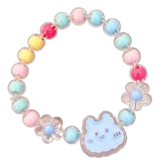 Bracelet for Kids, Macaron Color Beads Elastic Wristband, Cartoon Watermelon Lollipop Fried Egg Pendant Bracelet for Lightweight Gift Accessory