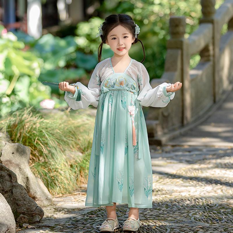 Children's Bamboo Rabbit Hanfu Princess Dress - Autumn Tang Suit Costume