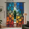2pcs Modern Polyester Curtains   Colorful Glass Stained Pattern   Rod Pocket   Machine Washable   Woven Decorative Drapes for Bedroo