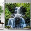 Waldwasserfall Duschvorhang Außen Naturlandschaft Üppige Wälder Grüne Pflanzen Blumig Polyester Duschvorhänge Badezimmer Dekoration