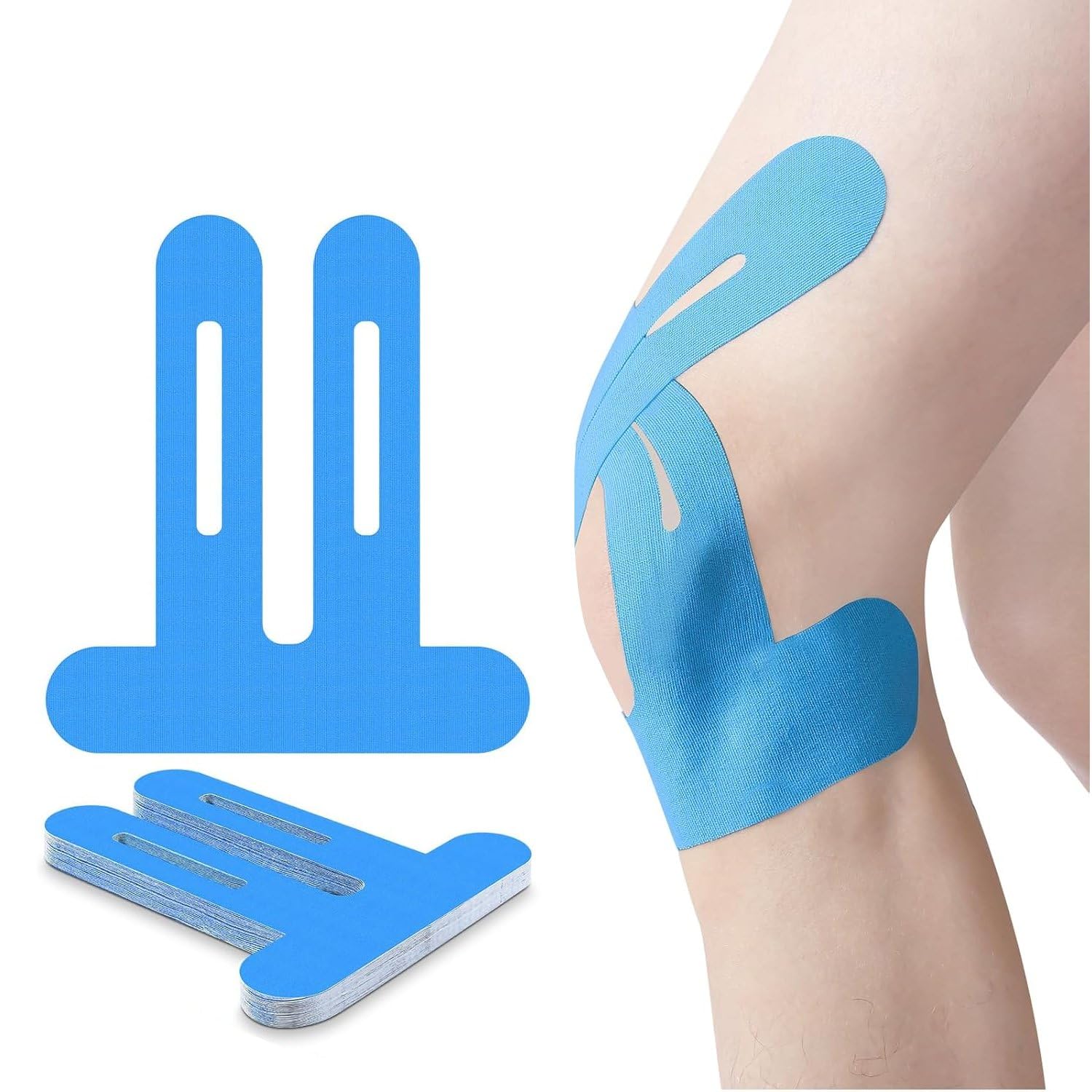 

Precut Kinesiology Tape for Knees,15-30 Pcs – Elastic Knee Support & Stability, Pain Relief – Waterproof, Breathable 15pcs синий