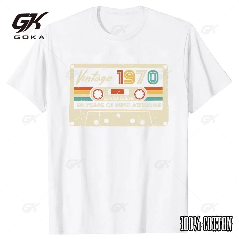 

Подарок на день рождения Футболка с коротким рукавом 54 года Родился в 1970 году 54-й день рождения Летняя Ретро Винтаж 1970 Графическая футболка 4XL