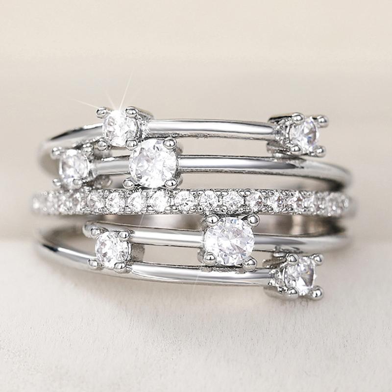 Huitan Modern Fashion Women Rings Newly-designed Wedding Bands Accessories Metal Silver Color Female Finger Rings Trendy 6