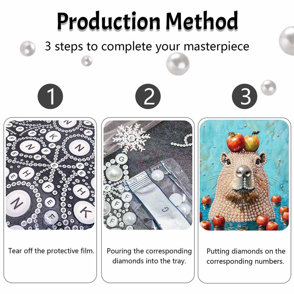 DIY Pearl Painting Canvas Cute Animal Design Shiny 3D Bead Art Kit Creative Leisure Craft for Living Room Wall Decor