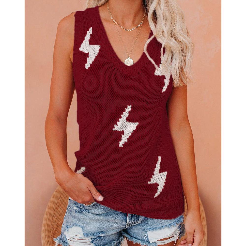 

Летняя женская мода вязаный жилет свободный v-образный вырез повседневная майка прикрытие XXXL вино красного