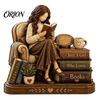 Detailed Wooden Craftsmanship 2D Flat Reading Girl Figurine with Stacked Book Design for Lovers, Small Ornament Bedside Table Decorative Tabletop