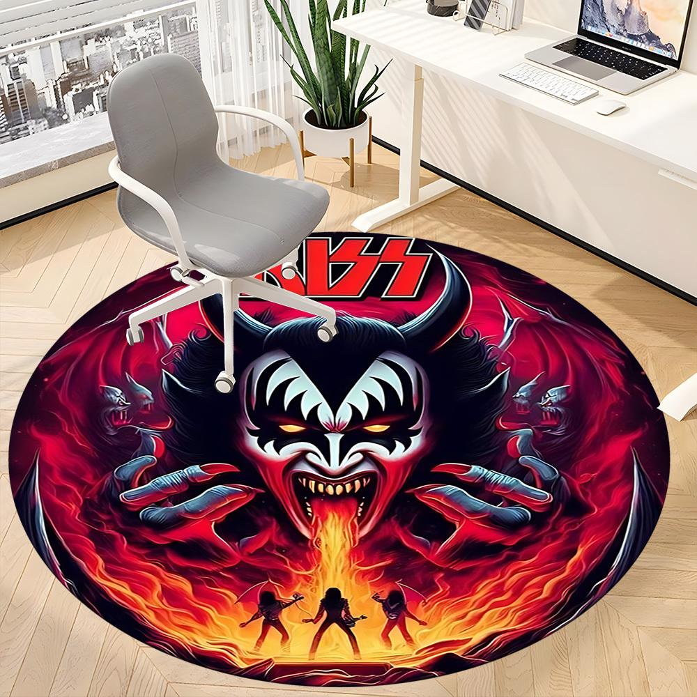 1pc KISS Music Office Round Area Rug, Under Office Chairs Bedroom Living Room Home Decor a1016297