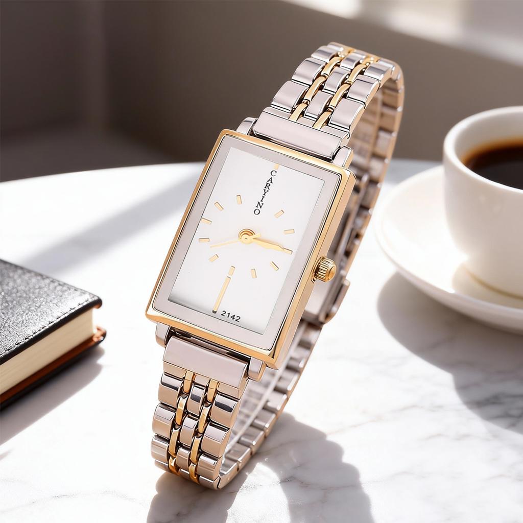 Fashionable simple women's quartz watch rectangular large dial, suitable for daily wear, anniversaries, Christmas gifts