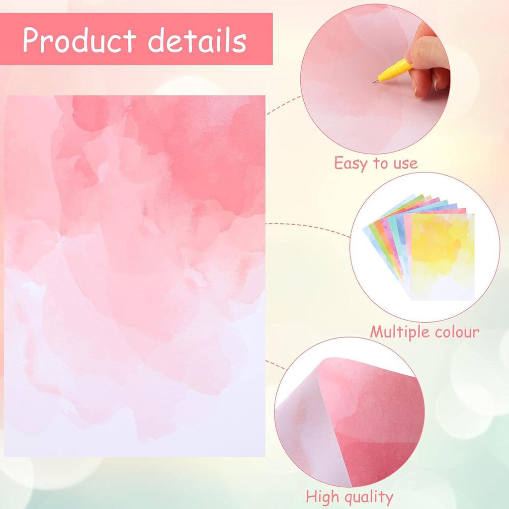 Clabby 120 Pcs 8 ''x11'' Watercolor Stationery Paper Decorative Printer Copy Double-sided Paper Colored for Writing Letter Invitations Students
