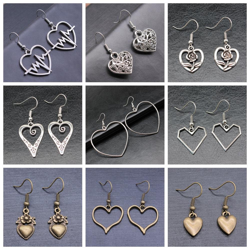 24 Styles Simple Design Gothic Punk Style Hollow Heart Drop Earrings For Women Vintage Fashion Earring Gift