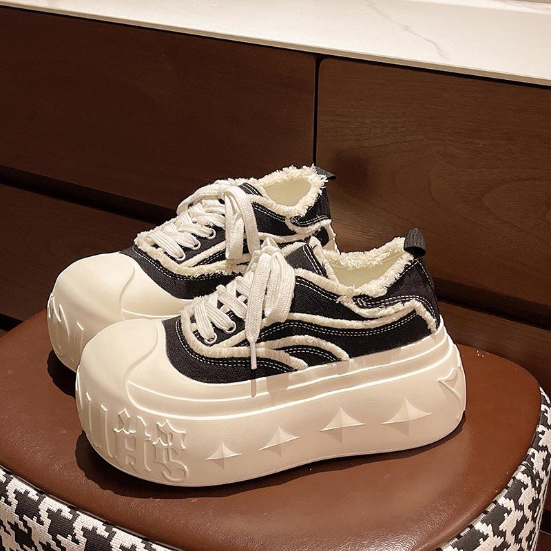 2025 summer new ins super fire denim lace-up platform muffin casual shoes board shoes dissolving shoes women's shoes