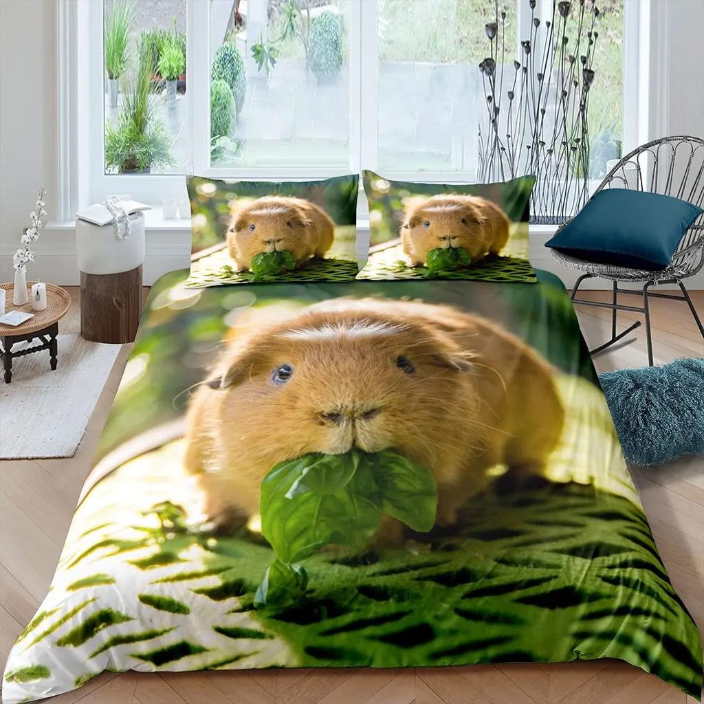 3D Hamster Duvet Cover King Queen Size Lovely Guinea Pig Bedding Set for Kids Teens Adults Family Pet Animal 2/3pcs Quilt Cover