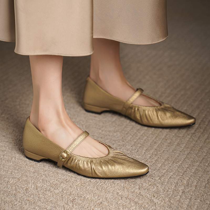 Krazing Pot Sheep Skin Summer Spring Autumn Low Heels Women Square Toe Mary Janes Shallow Pleated Decoration Pumps