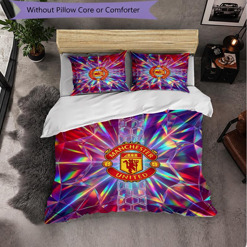 Juego de Cama de 3 Piezas con Patrón del Manchester United Suave Microfibra Funda Nórdica con Fundas de Almohada para Dormitorio