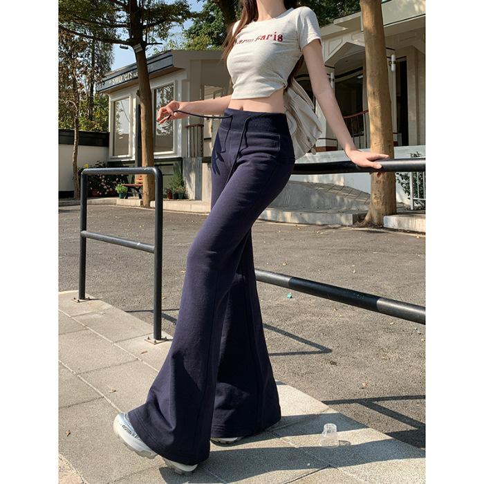 

Милые повседневные брюки для женщин Весенние расклешенные брюки с высокой талией для женщин Весенние узкие повседневные брюки на шнурке для женщин Прогулочные брюки для женщин XL