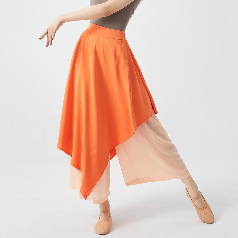 Folk Dance Classical Dancing Pants Women Tie-dye Loose Wide Leg Trouser 2 Layers Rhyme Dancewear Side Split No Streamers